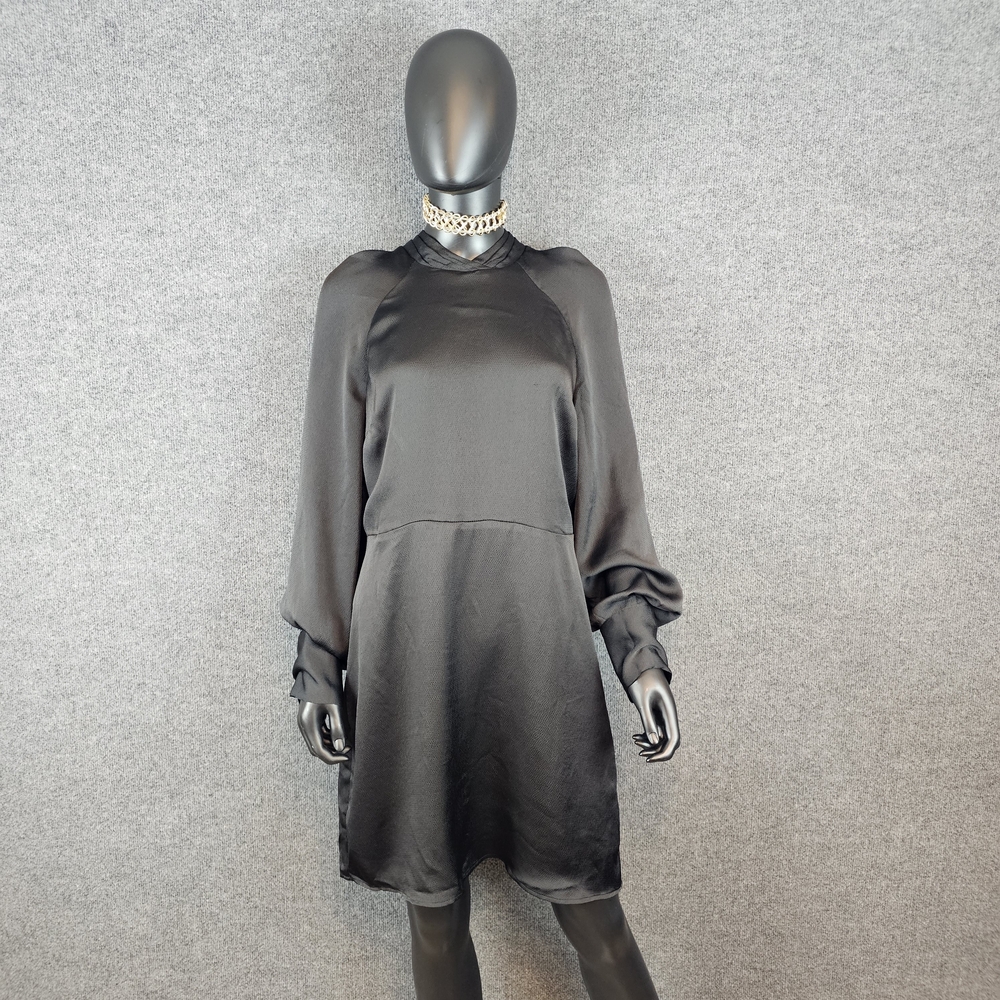 EXPRESS Satin Mock Neck Balloon Sleeve Mini Dress - Chic & Sophisticated